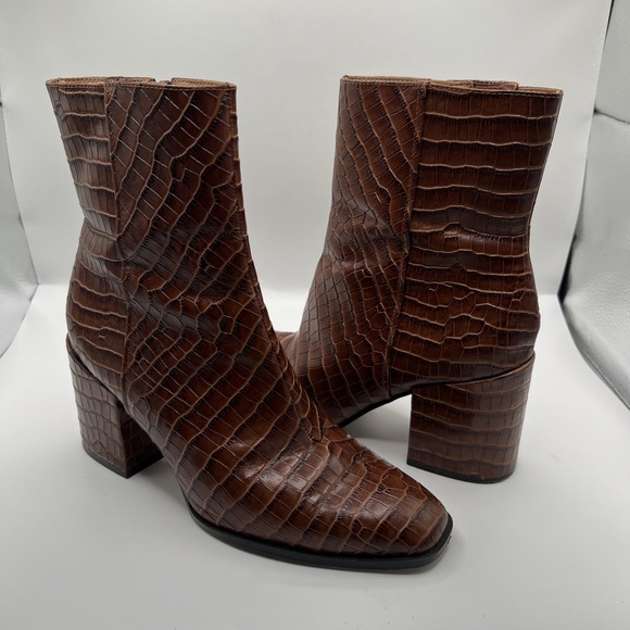 Vionic Women's Vienna Harper Croc Zipper Ankle Heeled Boot- Brown Sz 8 - Picture 2 of 12